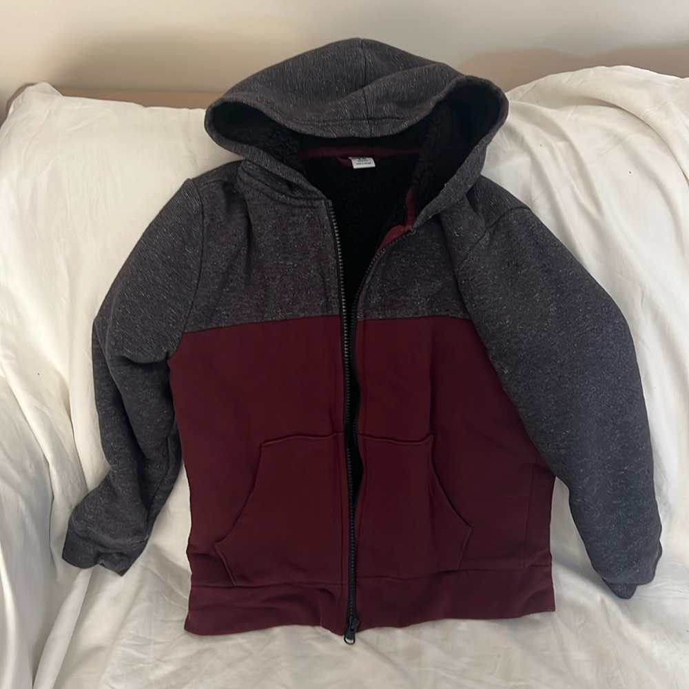 EUC Maroon and Black Lined Zippered Hoodie